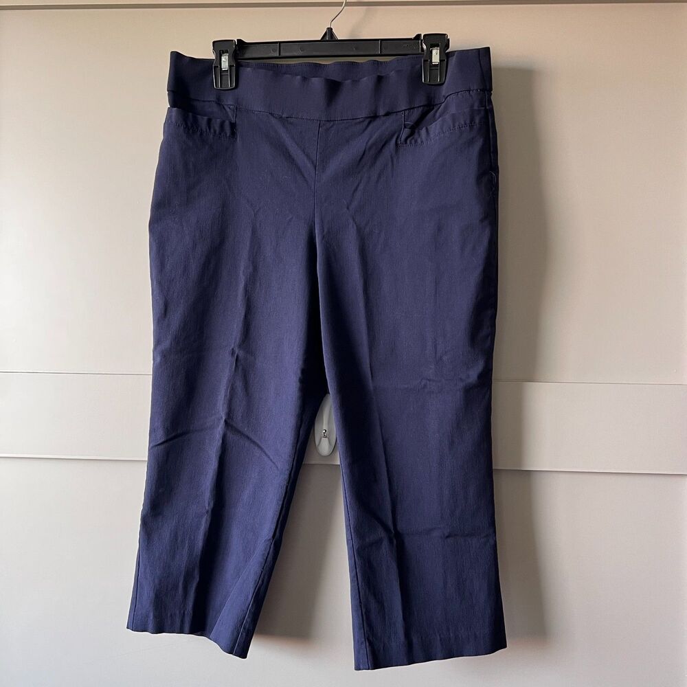 Briggs Pants‎ Womens 12P Navy Blue Stretch Pull On Capri Rayon Comfort Pocket